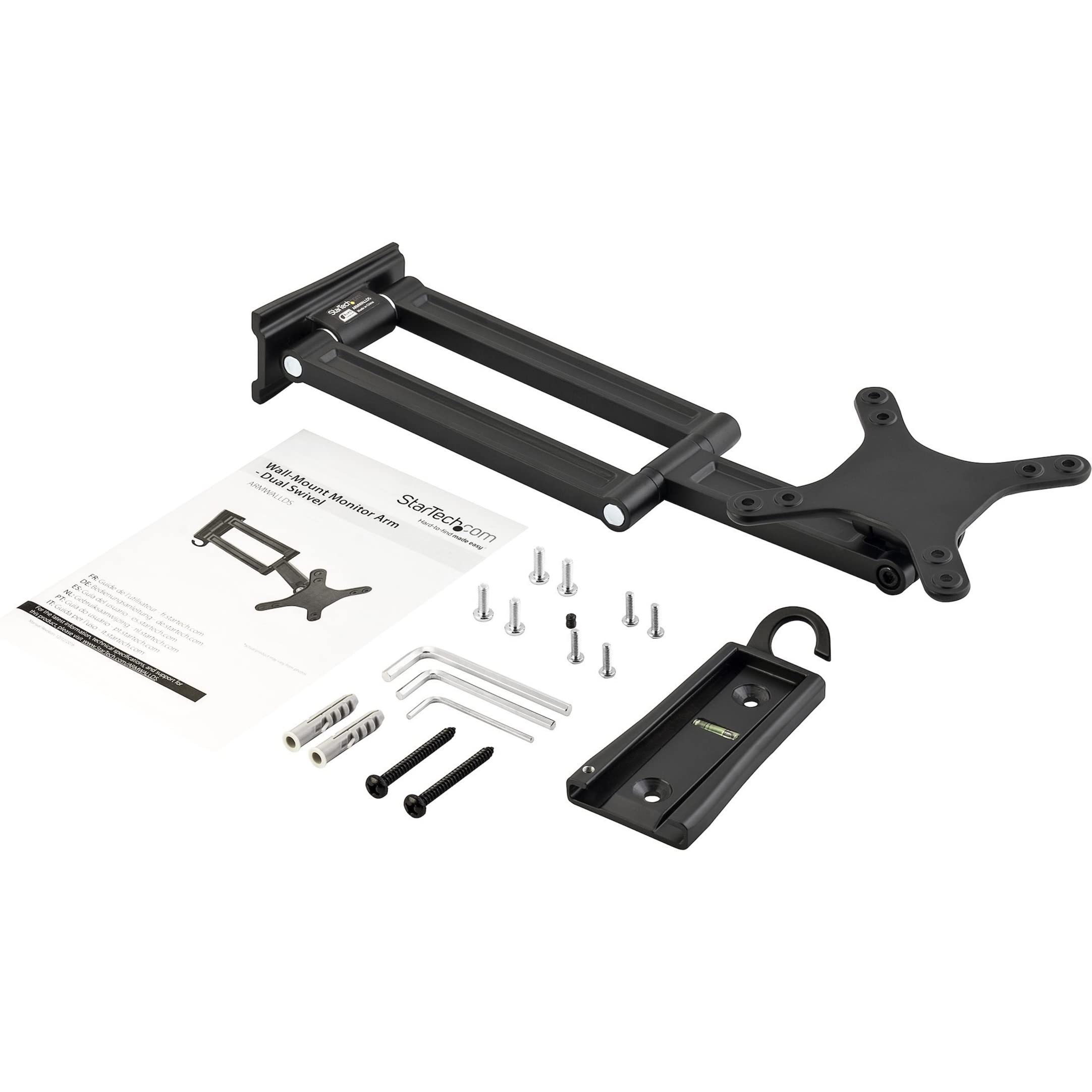 StarTech.com Dual Swivel Monitor Wall Mount - Adjustable VESA Mount for 13’’ to 34’’ Screens - Heavy Duty TV & Monitor Arm Bracket - Black (ARMWALLDS) - Perfect for Home Office, Gaming Setup & Conference Rooms