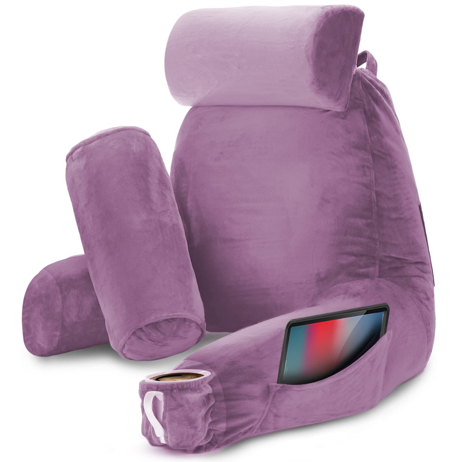 Nestl Large Reading Pillow for Bed - Shredded Memory Foam Back Support Pillow with Pockets - Perfect for Reading, Watching TV, or Relaxing in Bed - Lavender Dream Bed Rest Pillow for Adults & Kids