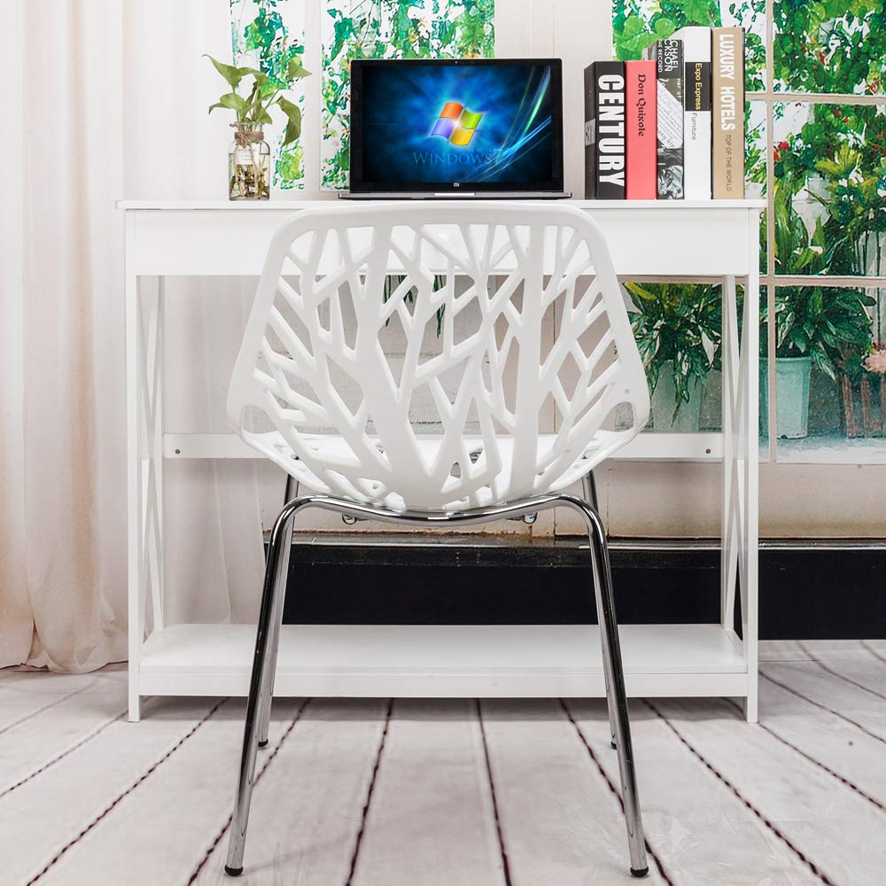Modern White Dining Chairs Set of 4 - Forest Design with Chrome Legs for Home Office, Kitchen, Living Room & Outdoor Use - Ergonomic Computer, Vanity & Accent Chairs for Dining, Work & Relaxation