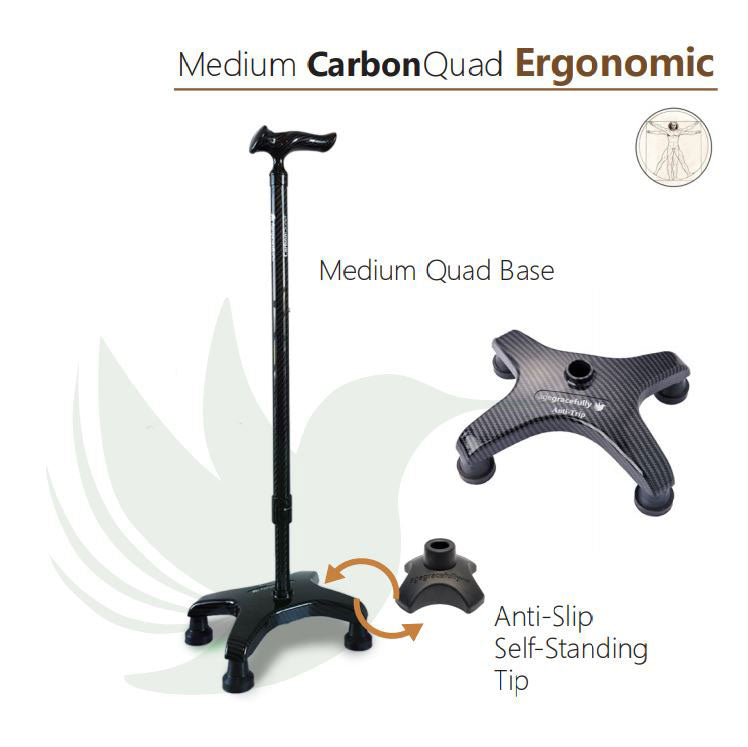 Smart Walking Cane with Medium Carbon Quad Base - Lightweight & Adjustable Mobility Aid for Seniors, Hiking, and Outdoor Activities