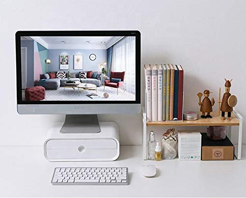 Ergonomic Monitor Stand Riser with Dual Pull-Out Drawers - Space Saving Desktop Organizer for Computer, PC & Laptop Accessories - Perfect for Home Office & Workspace Organization