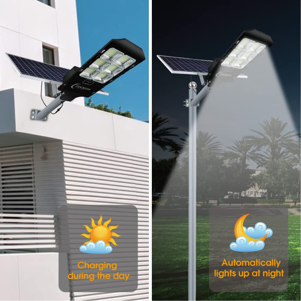 800W Solar LED Street Lights Outdoor - High Lumens Dusk to Dawn Security Lighting with Motion Sensor, Waterproof Solar Flood Light Fixture for Parking Lot, Garden, Yard, Court | Perfect for Stadium, Driveway & Pathway Lighting