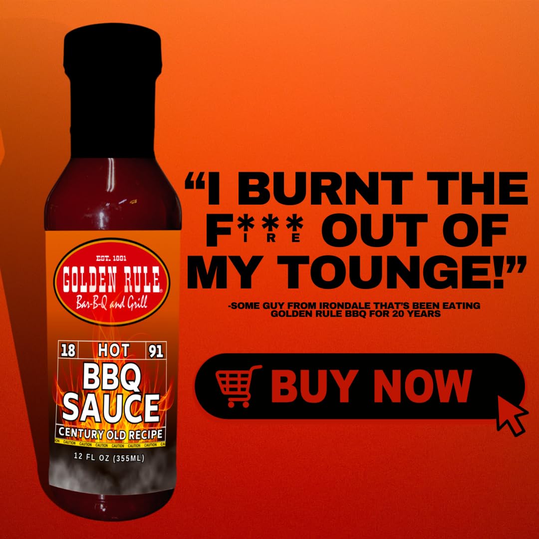 Golden Rule World Famous Hot & Spicy BBQ Sauce - Original Southern Recipe for Grilling, Smoking & Dipping - Perfect for Ribs, Wings & Burgers