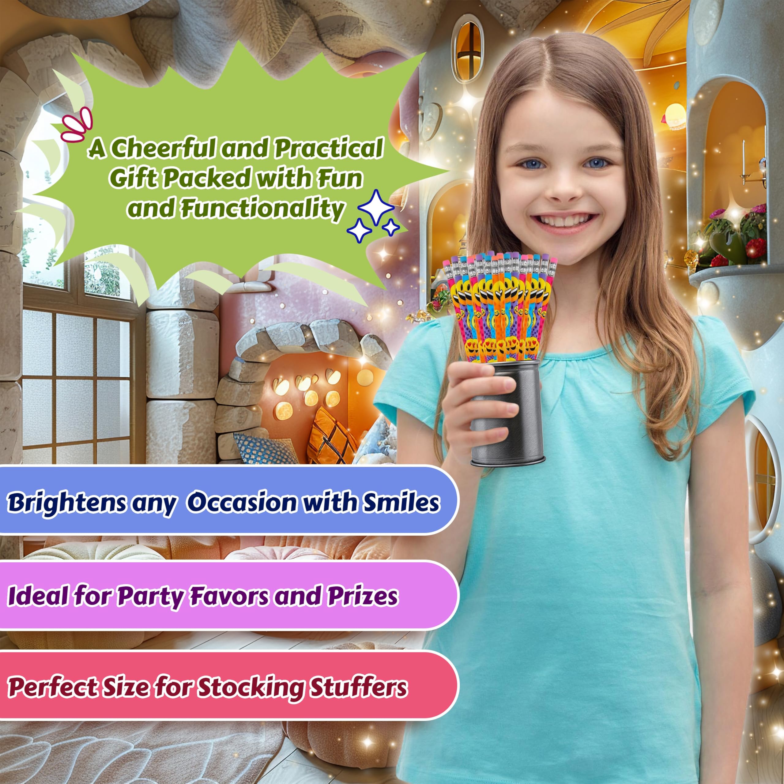 Forest & Twelfth Emoticon Pencils - 24-Pack Funny Face School Supplies for Kids, Perfect as Classroom Rewards, Party Favors & Game Prizes - Great for Back to School, Birthday Gifts & Creative Learning Activities