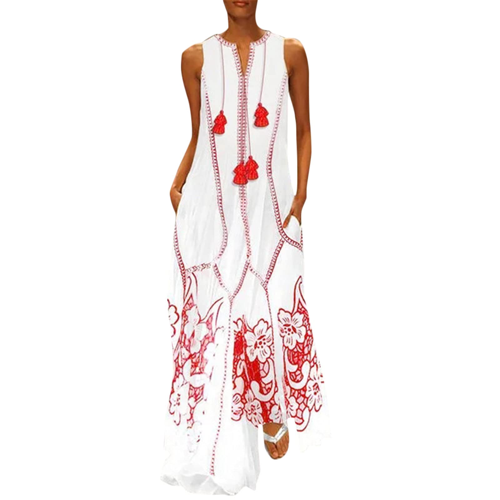 Vintage Floral Print Women's Summer Dress - Sleeveless Casual Cotton Blend Dress for Daily Wear | Perfect for Beach Outings, Picnics & Summer Parties