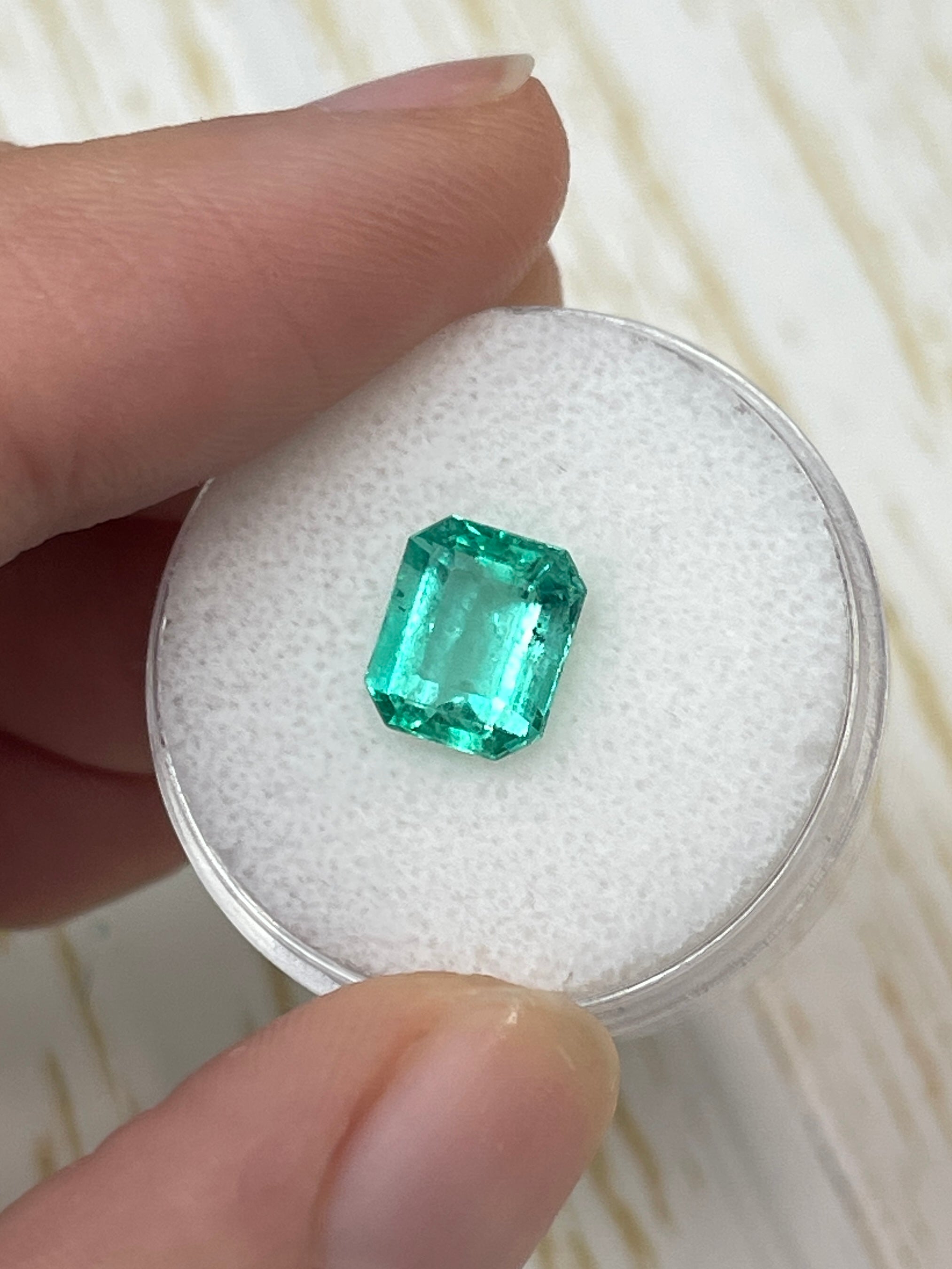 2.17 Carat 8.5x7mm Bluish Green Natural Loose Colombian Emerald Gemstone - Emerald Cut for Jewelry Making, Engagement Rings & Fine Collections