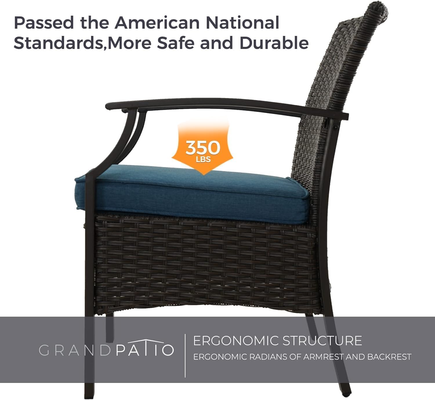 Grand Patio Outdoor Wicker Chairs Set of 2 - All-Weather Rattan Patio Seating with Olefin Cushions for Front Porch, Small Balcony, Garden or Poolside (Peacock Blue) - Perfect for Relaxing, Entertaining and Outdoor Dining