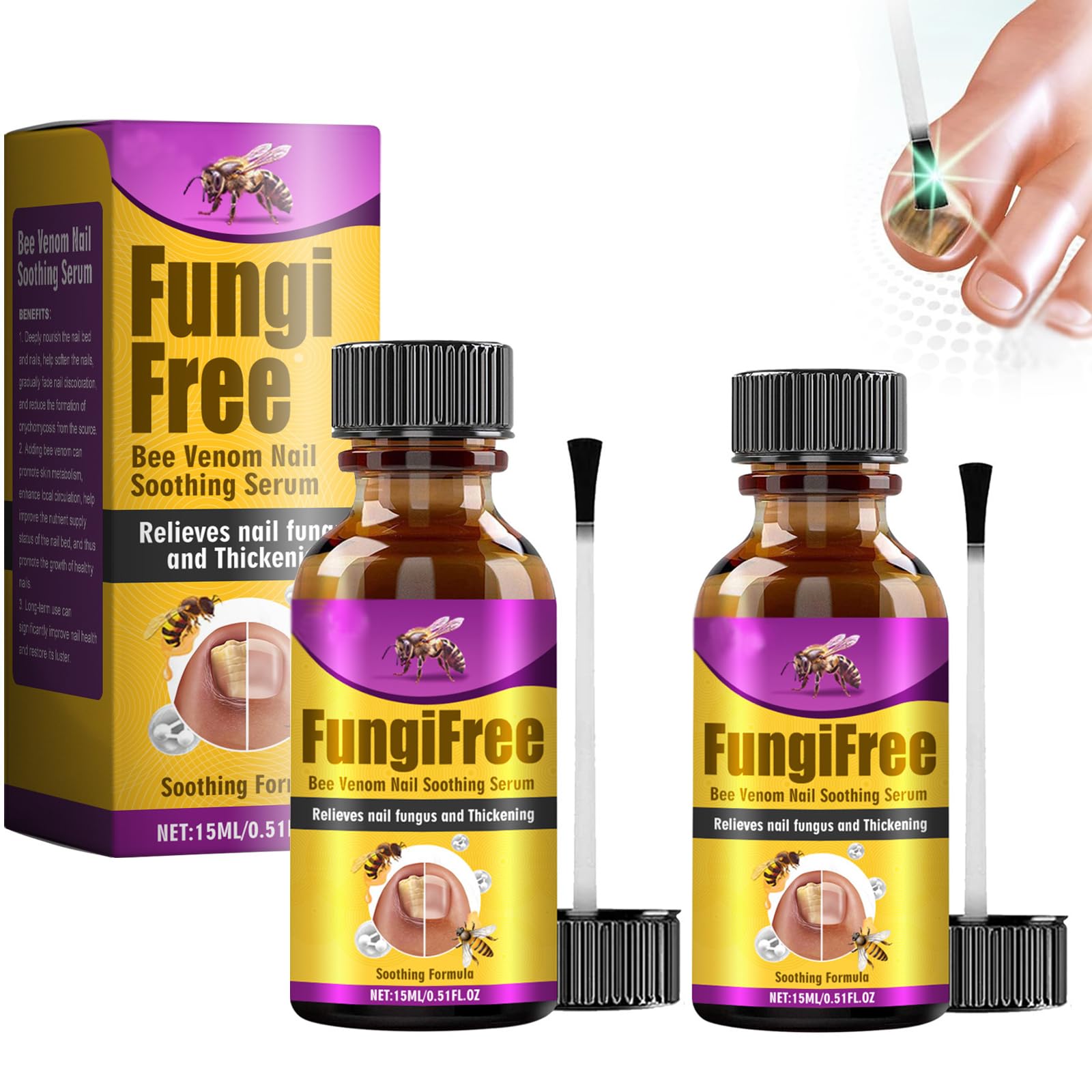 2 Pack Bee Venom Nail Treatment Serum - Ingrown Toenail Repair Drops for Fast Nail Growth & Restoration | Damaged Nail Care Solution for Hands & Feet | Perfect for Salon Professionals & Home Use