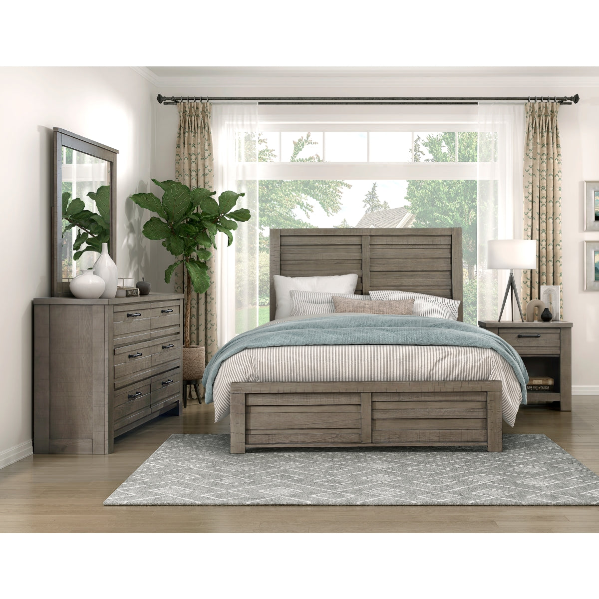Gray King Size Bed Frame with Birch Veneer - Solid Wood & Engineered Wood Construction - Includes Headboard, Footboard & Side Rails - Perfect for Master Bedroom, Guest Room & Modern Home Decor