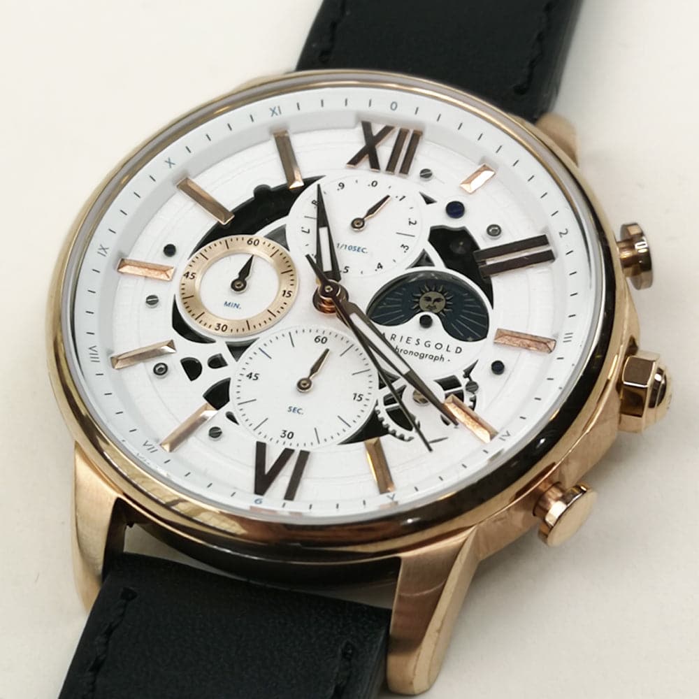 ARIES GOLD BELFAST Moon G 7013 RG Men's Leather Strap Watch - Luxury Chronograph for Business, Casual & Formal Occasions