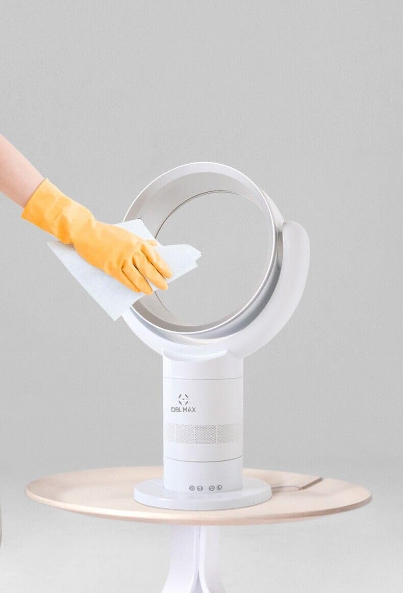 DBL MAX PRO Halo Bladeless Cooling Desk Fan - Ultra Quiet USB Fan for Office, Home & Bedroom - White & Silver - Perfect for Work, Study & Sleep