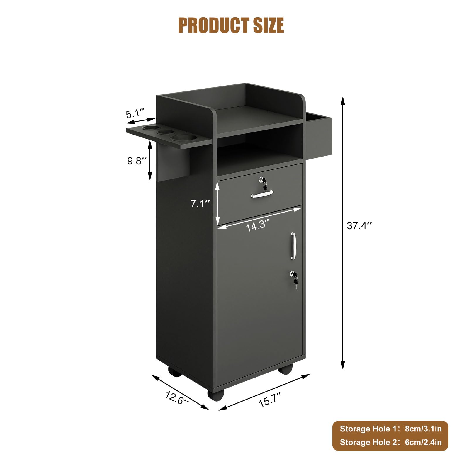 Professional Salon Station Cart with Locking Drawers & 3 Tool Holsters - Versatile Mobile Storage Trolley for Hair Stylists, Home Salons & Spas (15.7