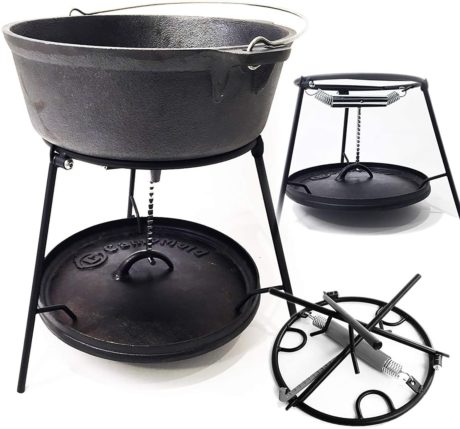 Premium 6-Piece Outdoor Cooking Set - Dutch Oven, Charcoal Holder & Cast Iron Grill Tools - Complete Camping Kitchen Equipment for Backyard BBQs, Picnics & Camping Trips