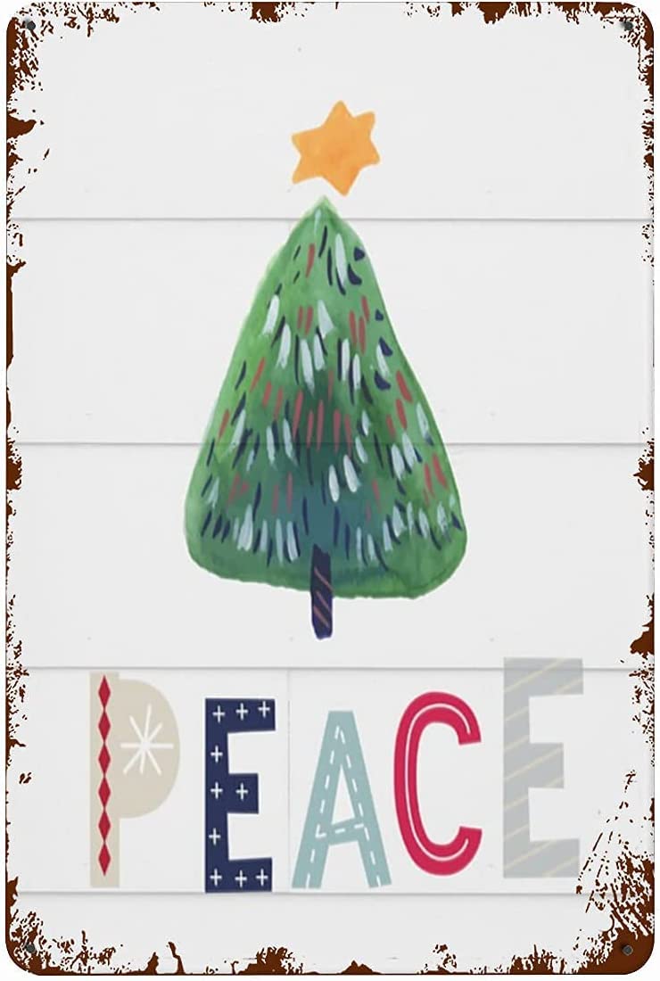 Funny Christmas Tree Metal Sign - Peace Retro Tin Poster for Bar, Coffee Shop & Home Wall Decor - 12x16 Inches - Perfect for Holiday Parties, Office Decor & Gift Giving