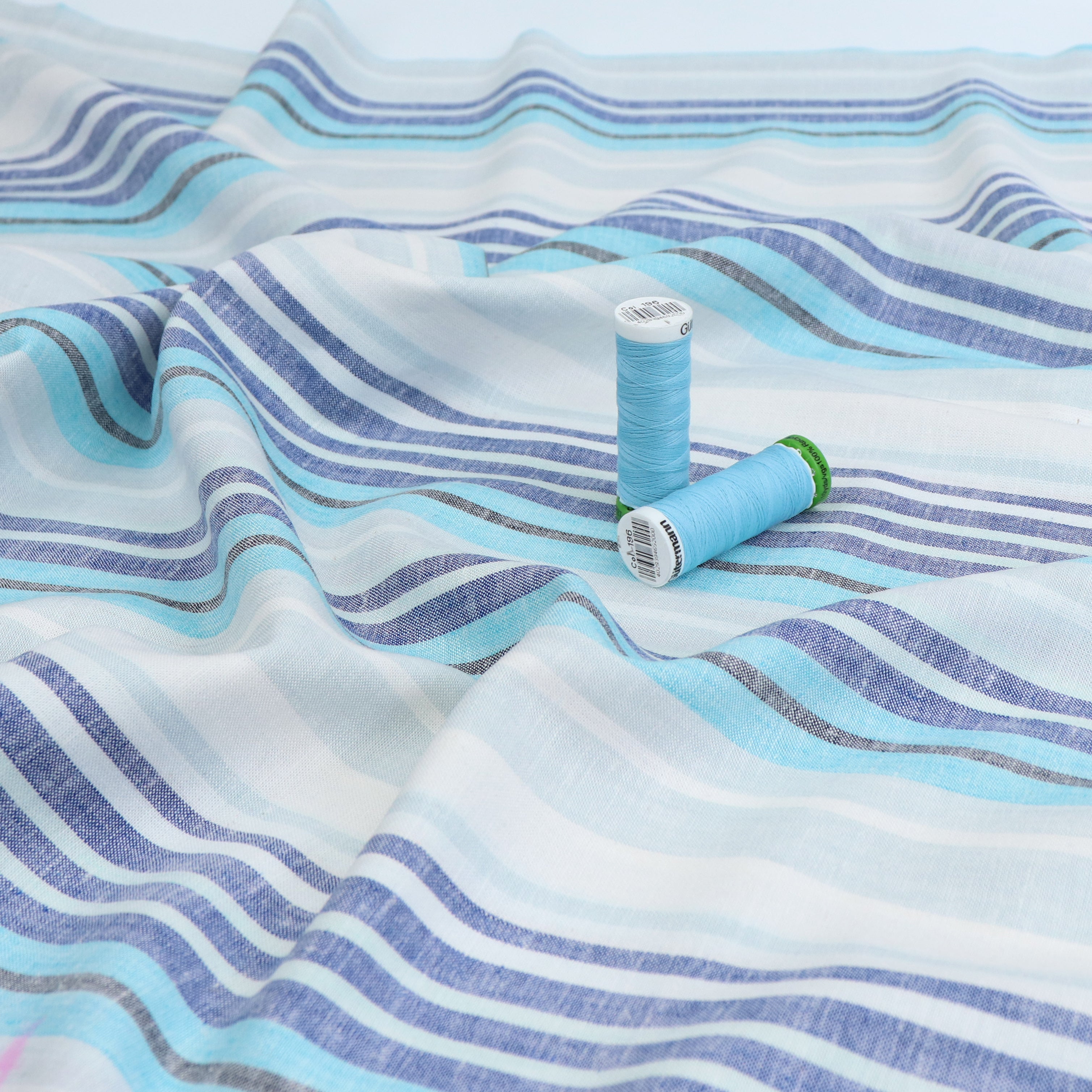 Premium Linen Viscose Striped Blue Dress - Lightweight & Breathable Summer Outfit for Beach, Vacation & Casual Wear
