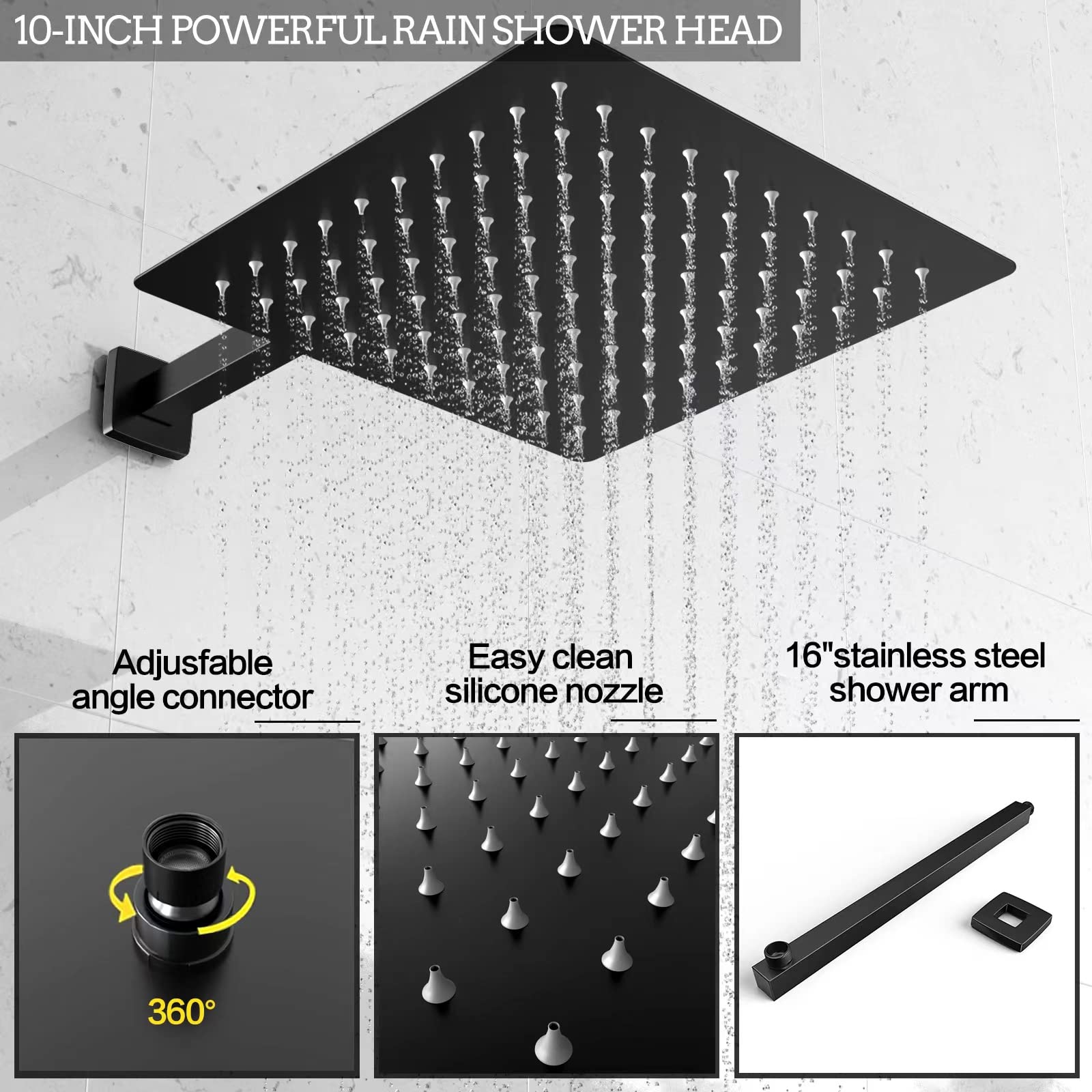 10 Inch Luxury Matte Black Wall Mounted Shower System - Rainfall Shower Head & Handheld Spray Combo Set with Rough-in Valve & Trim - Perfect for Modern Bathroom & Spa Experience