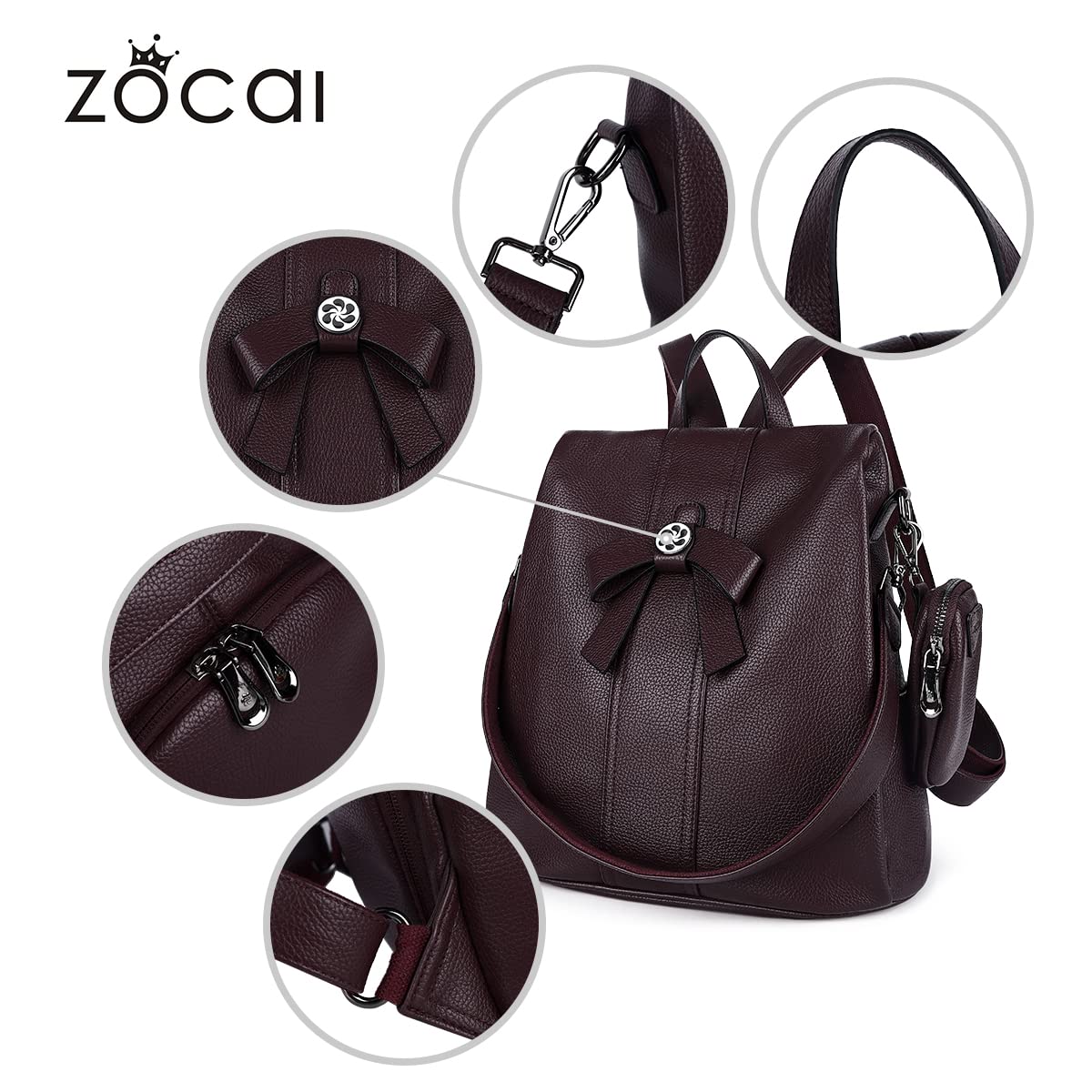 ZOCAI Women's Fashion Backpack Purse - PU Leather Anti-Theft Shoulder Bag & Satchel Daypack for Work, Travel & Daily Use