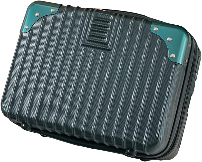 EKYLIP 14 Inch ABS Hard Shell Cosmetic Case - Waterproof Travel Makeup Organizer with Ribs, Portable Vanity Case for Women (Royal Green & White) | Perfect for Airplane Carry-On, Gym Essentials & Bridal Beauty Storage