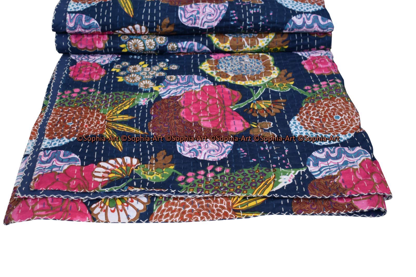 Sophia-Art Reversible Indian Kantha Quilt - Twin/King Size 108