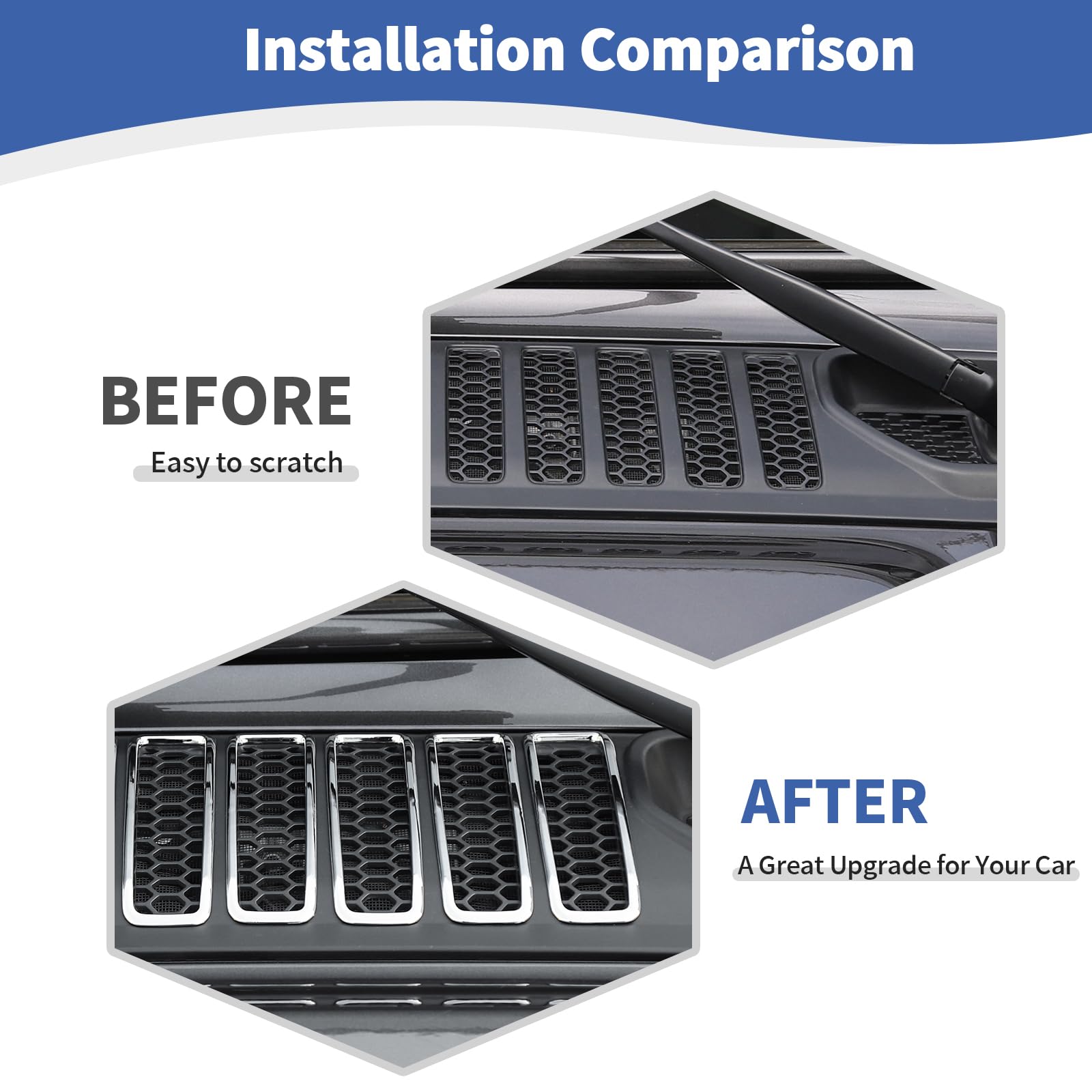 Chrome Hood Vents Cover Trim for Jeep Wrangler JL JLU & Gladiator JT (2018-2024) - 7pcs Exterior Accessories - Off-Road Protection & Style Upgrade