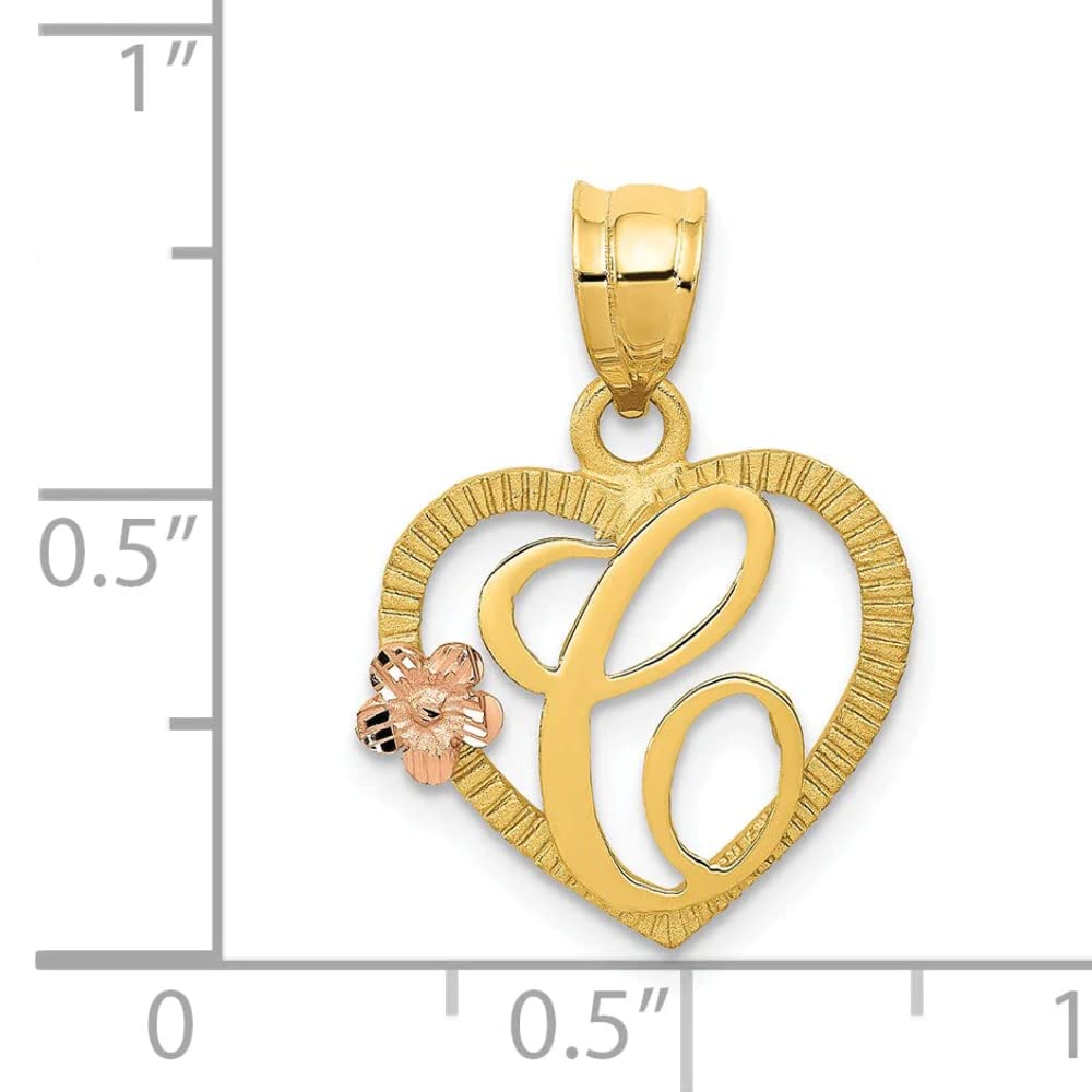 14k Two-Tone Gold Heart Flower Initial 