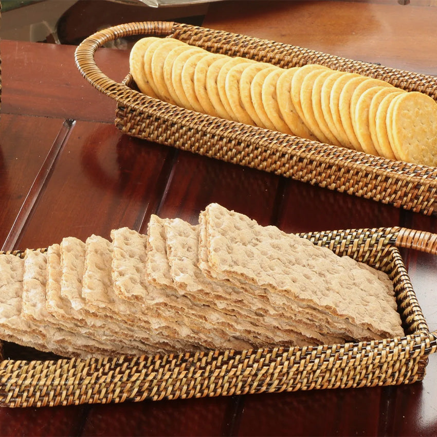 Calaisio Rectangular Cracker Basket Set of 2 - Perfect for Entertaining, Serving Appetizers, and Home Decor | Rustic Wooden Cheese & Charcuterie Tray for Parties, Weddings, and Gatherings