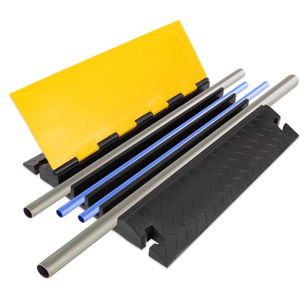 **Pyle Heavy Duty Hose & Cable Protection Ramp - 4-Channel XL Opening for Water Hoses, Car & Truck Driveways, Pedestrian Walkways - Supports 55,000 lbs, Flip-Open Cover, 31.5” x 23.2” x 3.14” (PCBLCO108) - Ideal for Driveways, Construction Sites & Outdoor Events**
