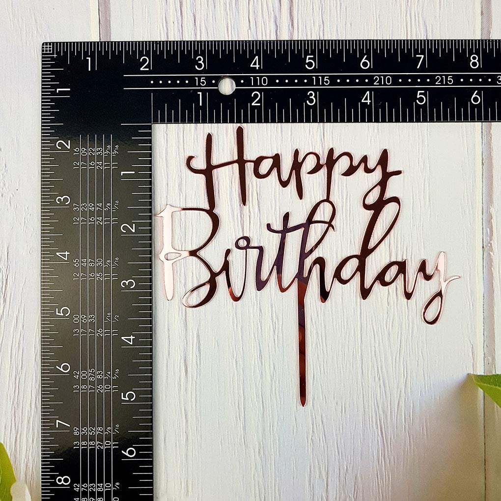 Happy Birthday Cake Topper - Rose Gold Mirror Acrylic Party Decorations for Birthday Cakes, Wedding, Anniversary & Special Events | Elegant Celebration Decor