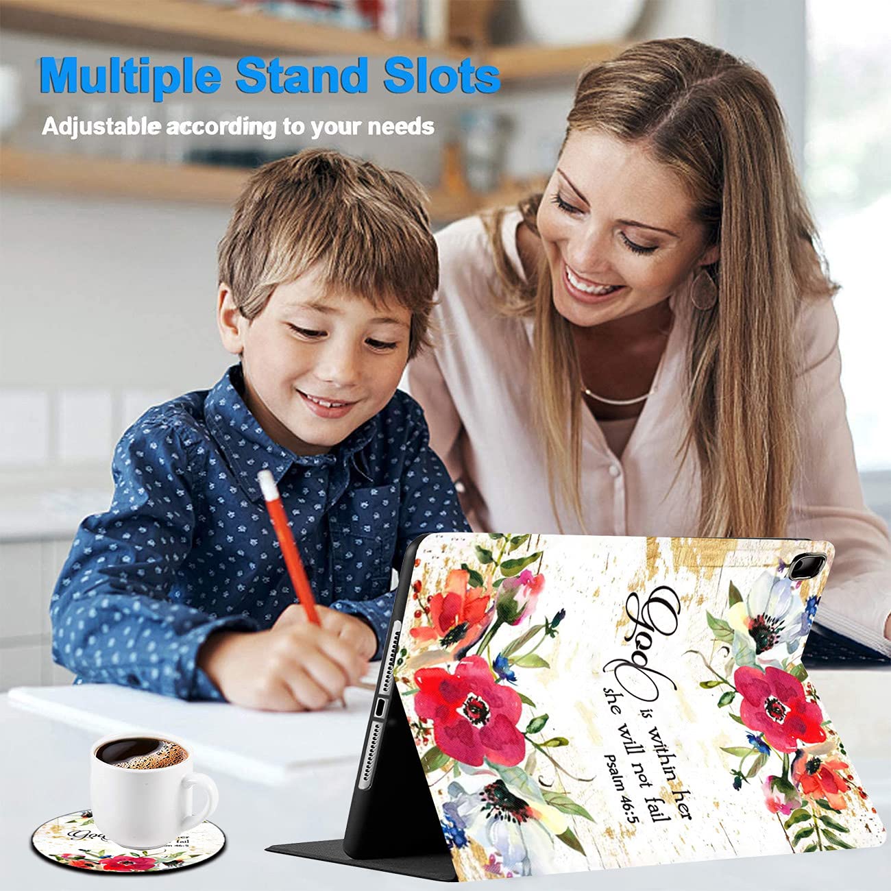 Durable Shockproof Protective Case for iPad 10.2 (8th/7th Gen 2020/2019), iPad Air 10.5 (2019) & iPad Pro 10.5 - Floral Design with Psalm 46:5 Quote - Perfect for Work, Travel, and Everyday Protection