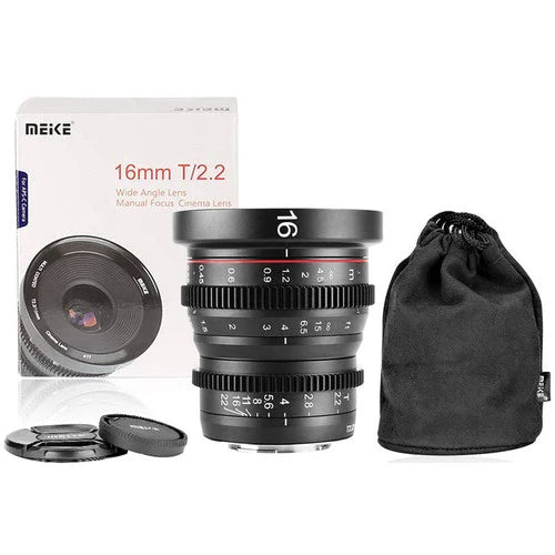 Meike 16mm T2.2 Cinema Prime Lens for MFT Cameras - Wide Angle Cine Lens for Filmmaking, Vlogging & Low Light Photography