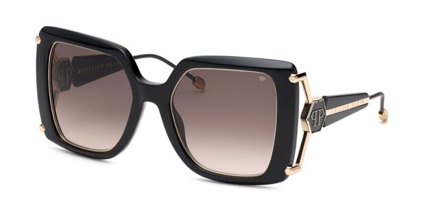 Philipp Plein SPP121S Black Square Sunglasses for Men & Women - Luxury Designer Shades for Fashion, Outdoor & Driving - UV Protection Polarized Lenses