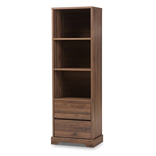 BOWERY HILL Brown Wood 3-Tier Bookcase - Sturdy Bookshelf for Living Room, Bedroom, or Home Office Storage