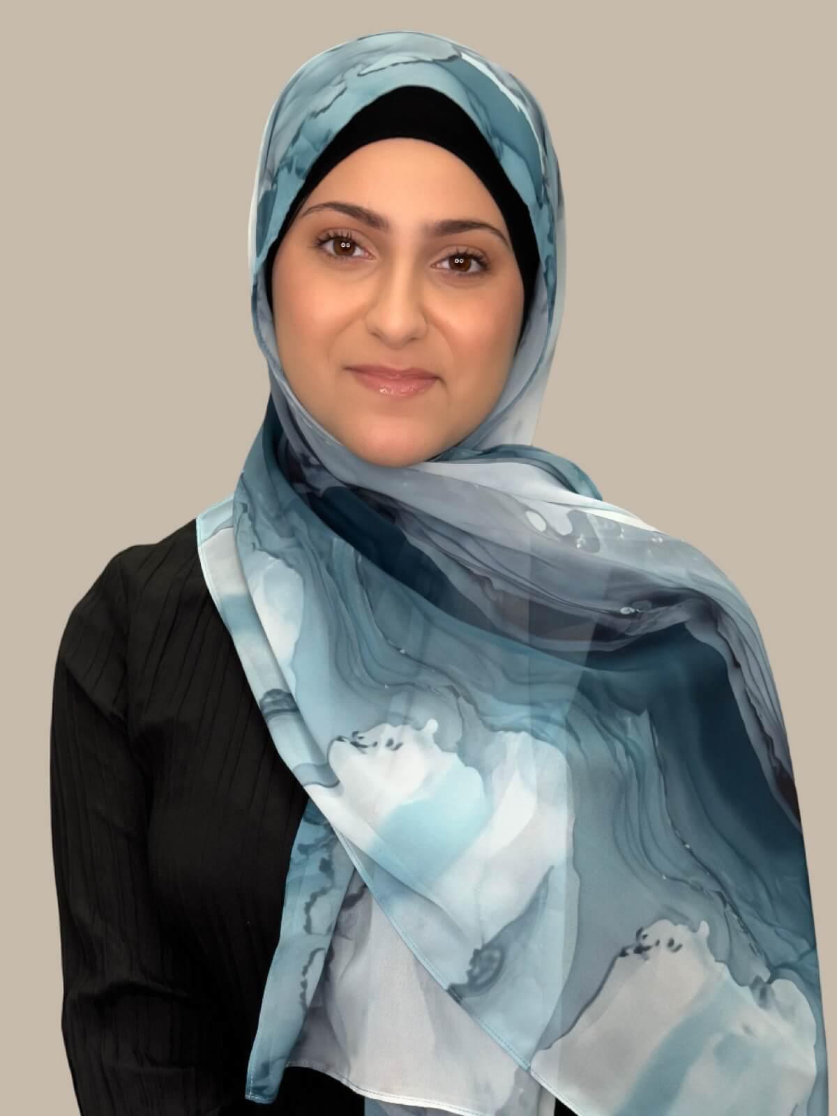 Stylish Printed Chiffon Hijab Scarf for Women - Tidal Teal Color - Perfect for Daily Wear, Prayer & Special Occasions