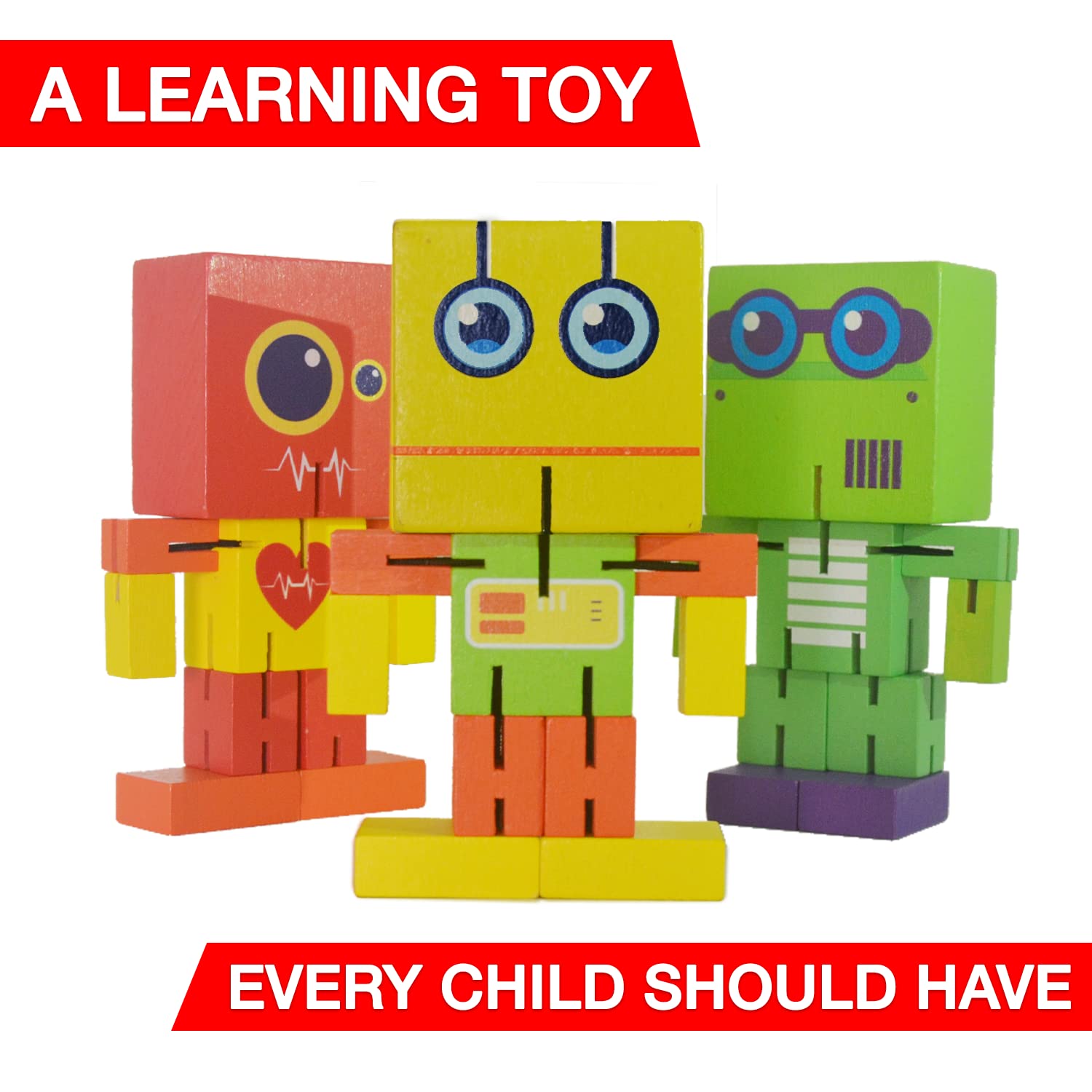 Wooden Robot Toy - Cubebot Transforming Puzzle Cube for Kids & Adults | Fidget Toy, Stacking Robot, Brain Teaser | Perfect for Stress Relief, Office Desk & STEM Learning