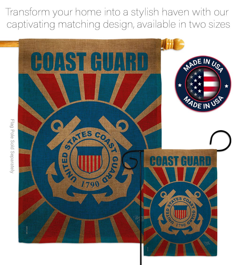 USCG Burlap Garden Flag Set with Stand - Double-Sided 13x18.5 - Perfect for Military Yard Decor