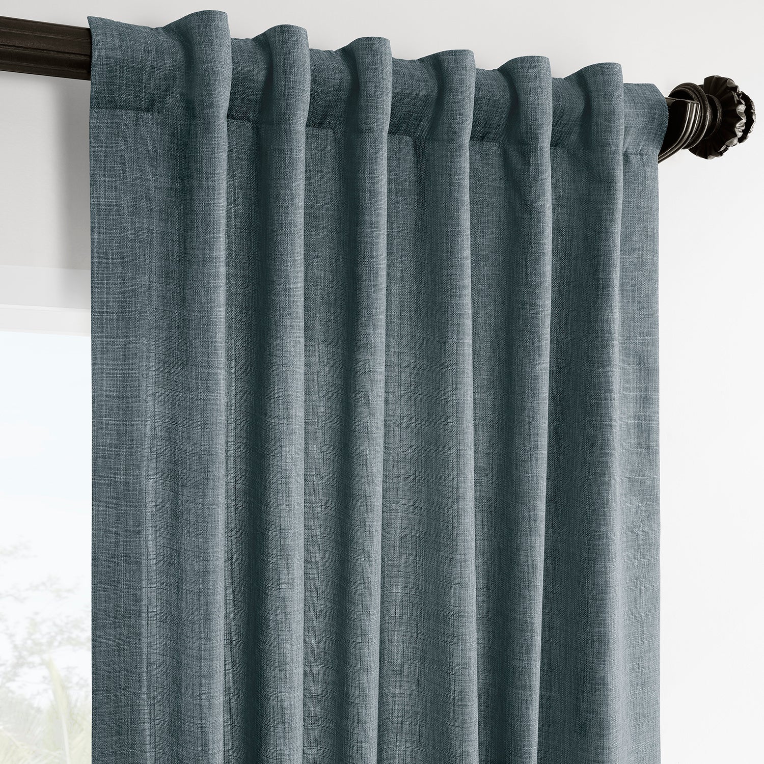 Sweden Blue Italian Faux Linen Blackout Curtains - Elegant Room Darkening Window Drapes for Bedroom, Living Room & Nursery