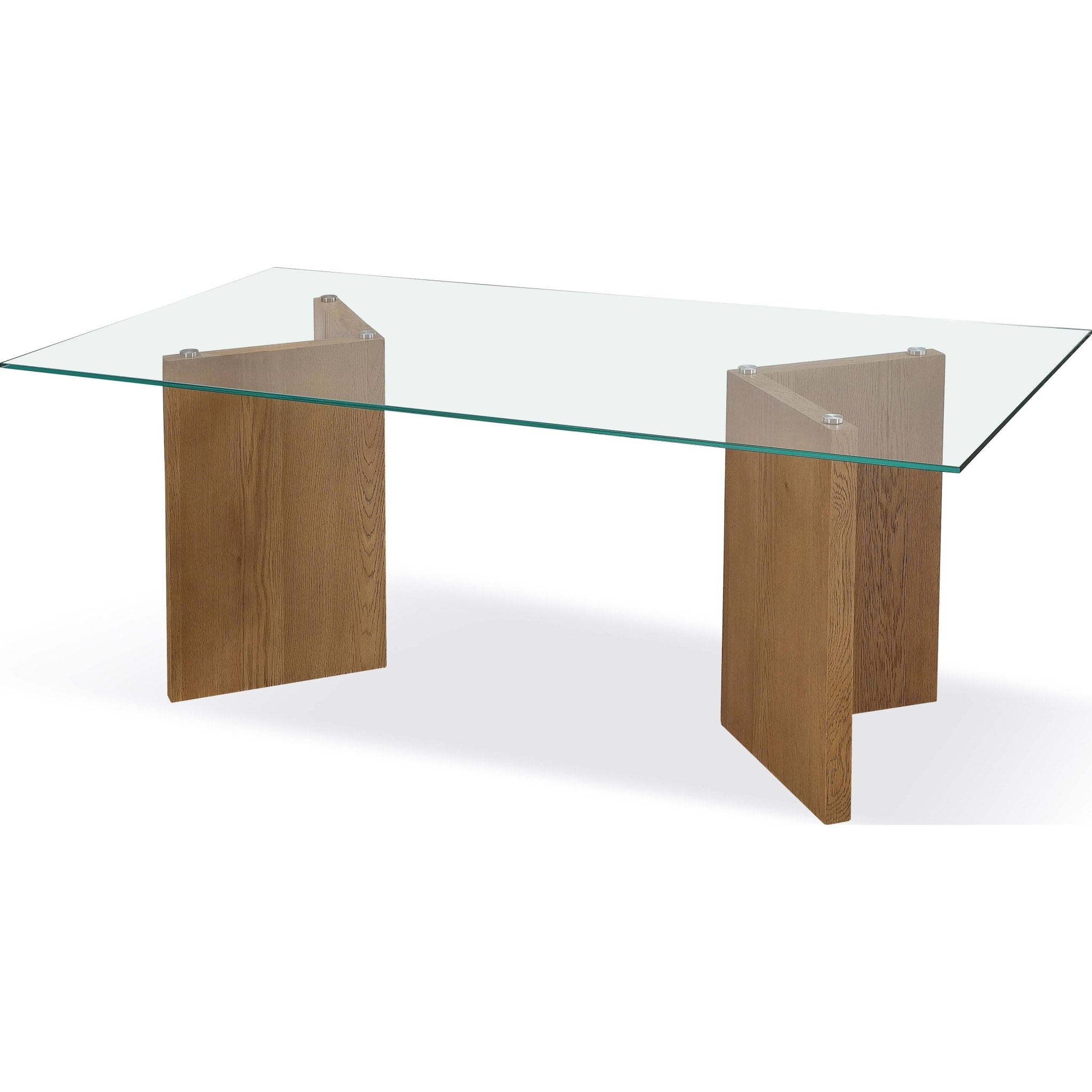 Modern White Oak Coastal Glass Top Dining Table - Perfect for Beach House, Farmhouse & Contemporary Dining Room Decor