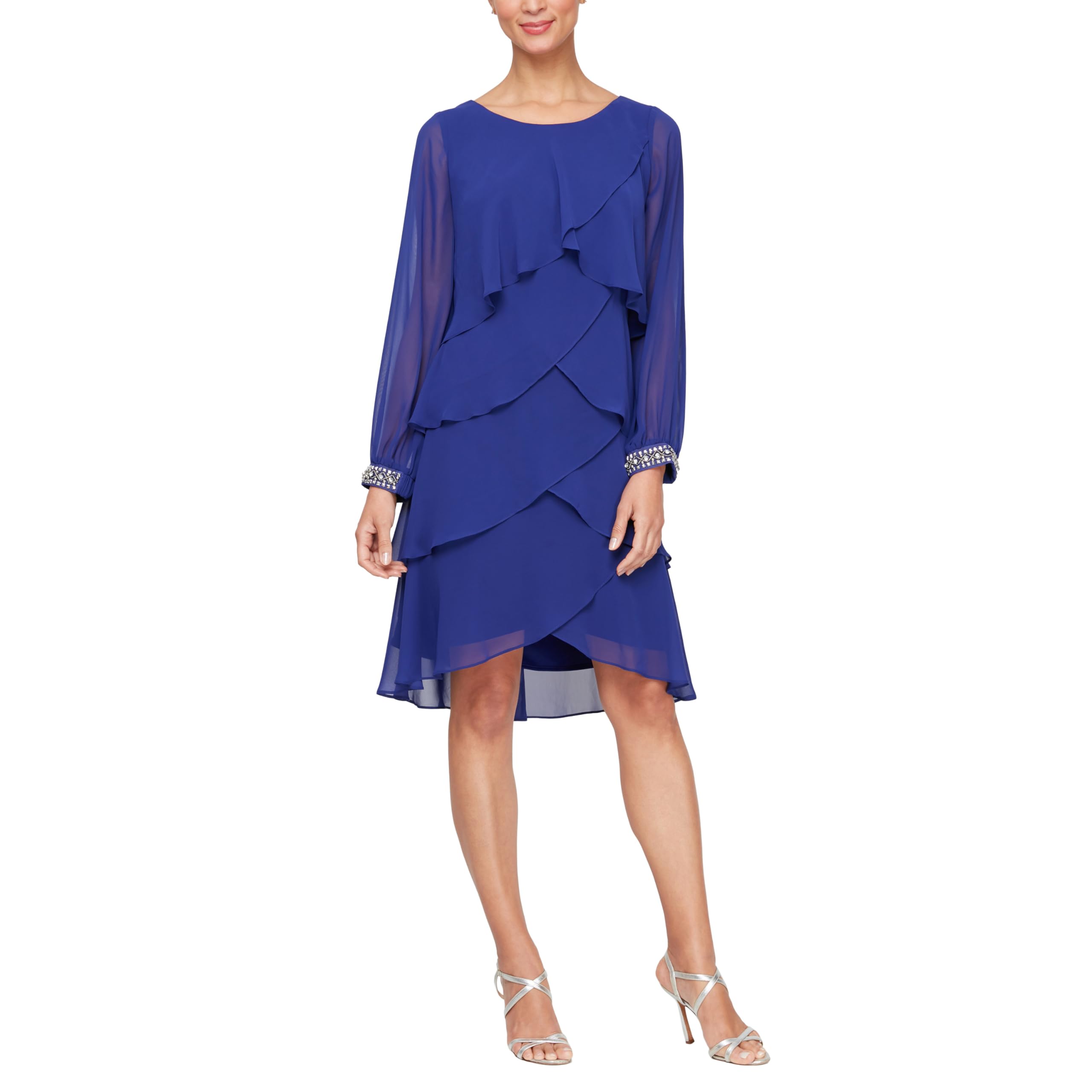 Elegant Long Sleeve Chiffon Cocktail Dress for Women - Wedding Guest & Mother of The Bride Outfit (Petite/Regular Sizes) | Perfect for Evening Parties, Bridal Showers & Formal Events