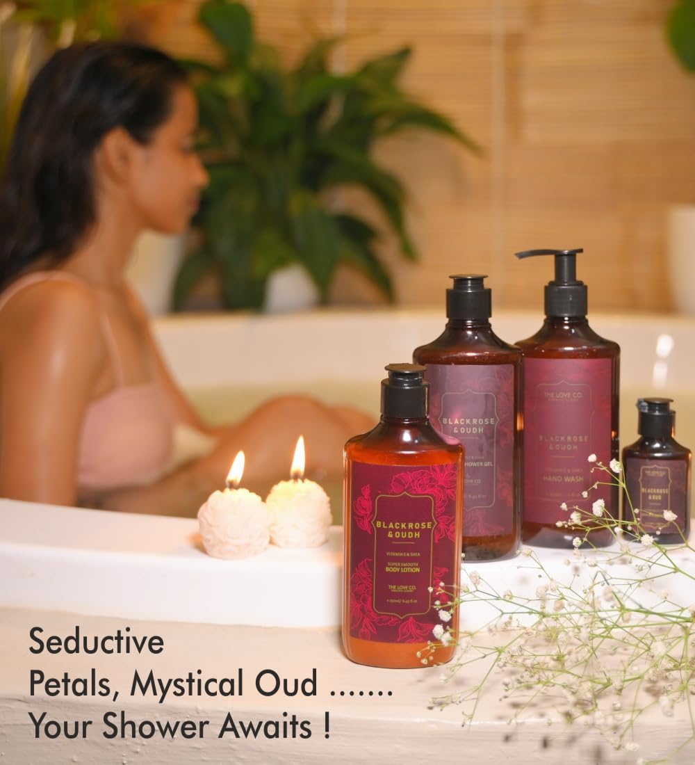 Luxury Black Rose & Oudh Body Wash for Women - Organic Vegan Formula with Shea Butter, Vitamin E & Niacinamide - Long-Lasting Fragrance, Cruelty-Free & Paraben-Free - 8.5oz/250ml - Perfect for Spa Days, Romantic Evenings & Self-Care Rituals
