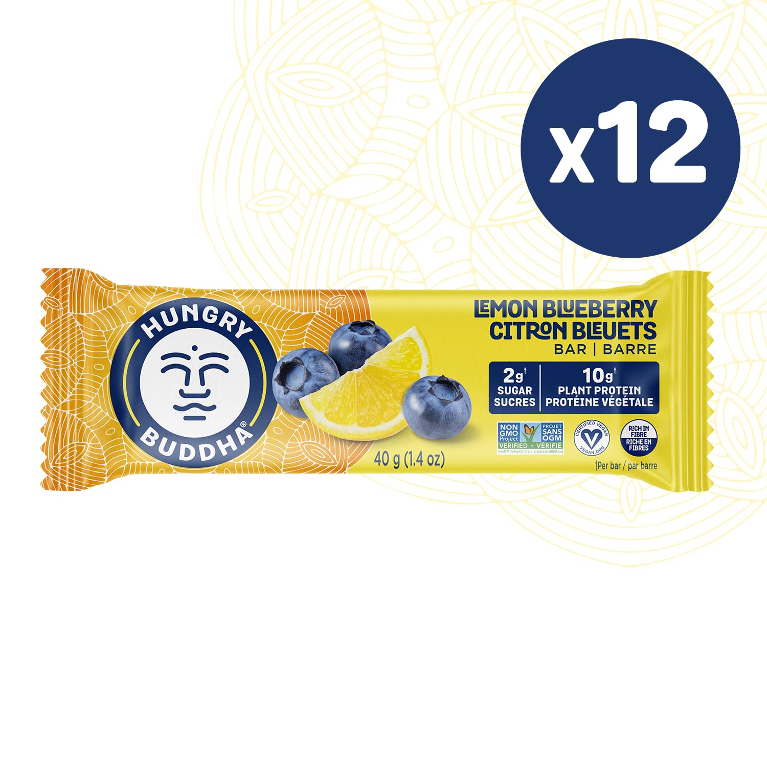 Hungry Buddha Bars - Vegan Protein Bars, Low Sugar, Gluten Free, Keto Friendly, Peanut Free - Plant Based Nutrition Snacks - 12 Pack (Lemon Blueberry) - Perfect for Workouts, Hiking & Healthy On-the-Go Snacking