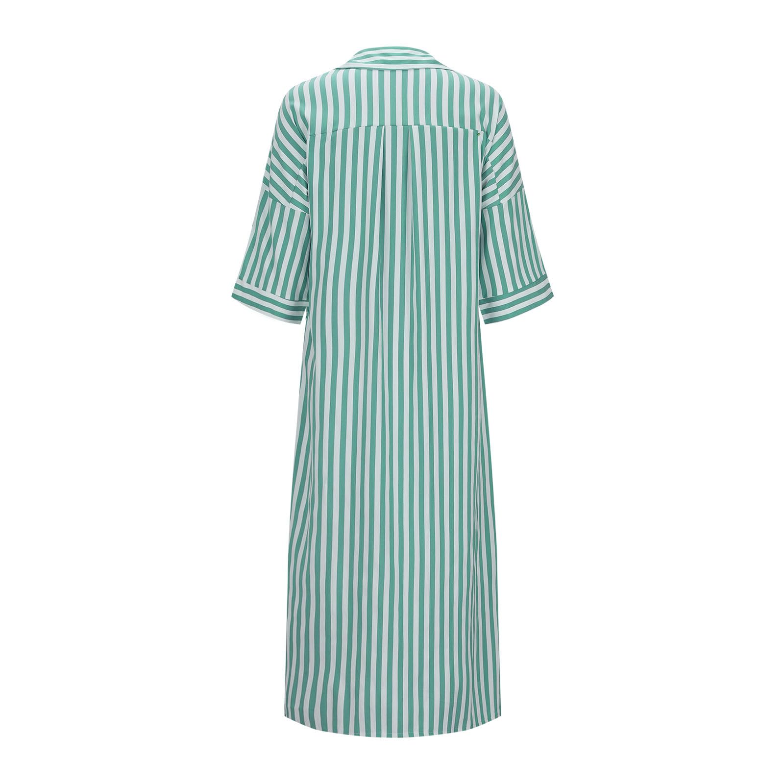 Oplxuo Women's Striped Shirt Dress - Long Sleeve Button Down V-Neck Maxi Dress for Casual Wear, Elegant Loose Fit Tunic Dress - Perfect for Office, Date Night & Spring Outfits