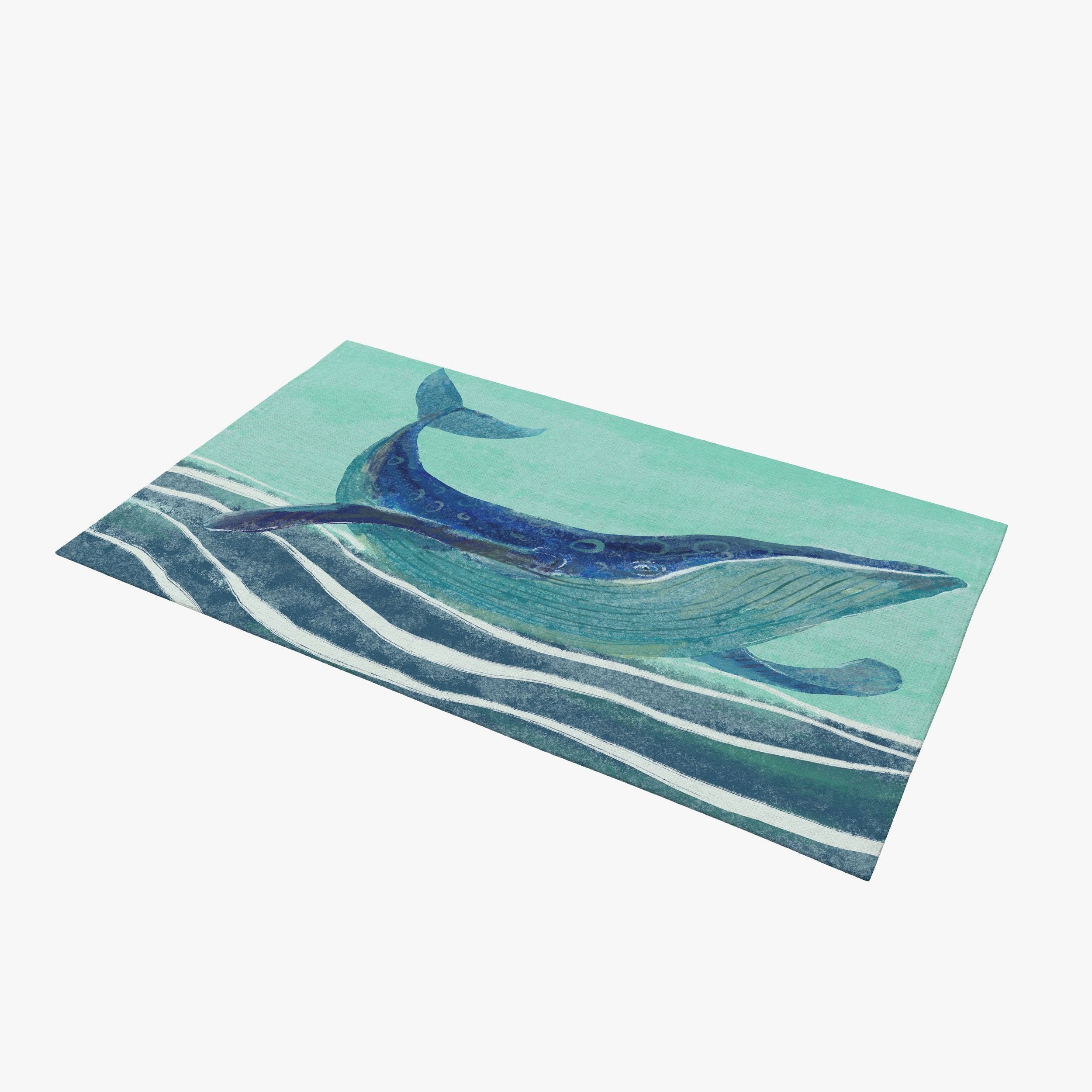 Blue Whale Kids Area Rug - Thick Rectangle Carpet for Playroom & Nursery | Stylish Flat Woven Floor Rug | Made in USA | Durable & Soft Play Mat for Toddlers