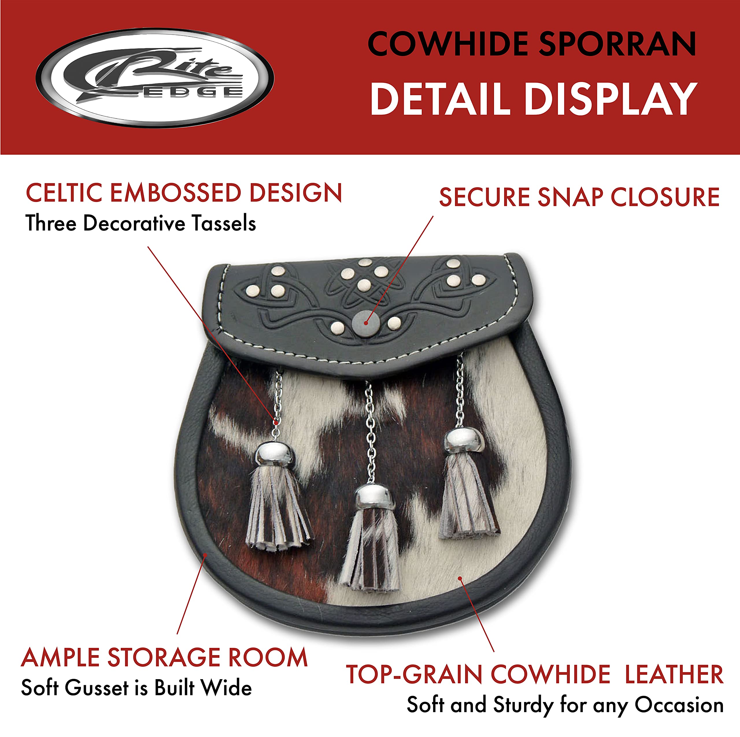 Authentic Cowhide Sporran with Tassels | Premium Leather Pouch for Men | Perfect for Scottish Kilts, Renaissance Fairs & Highland Dress Accessories