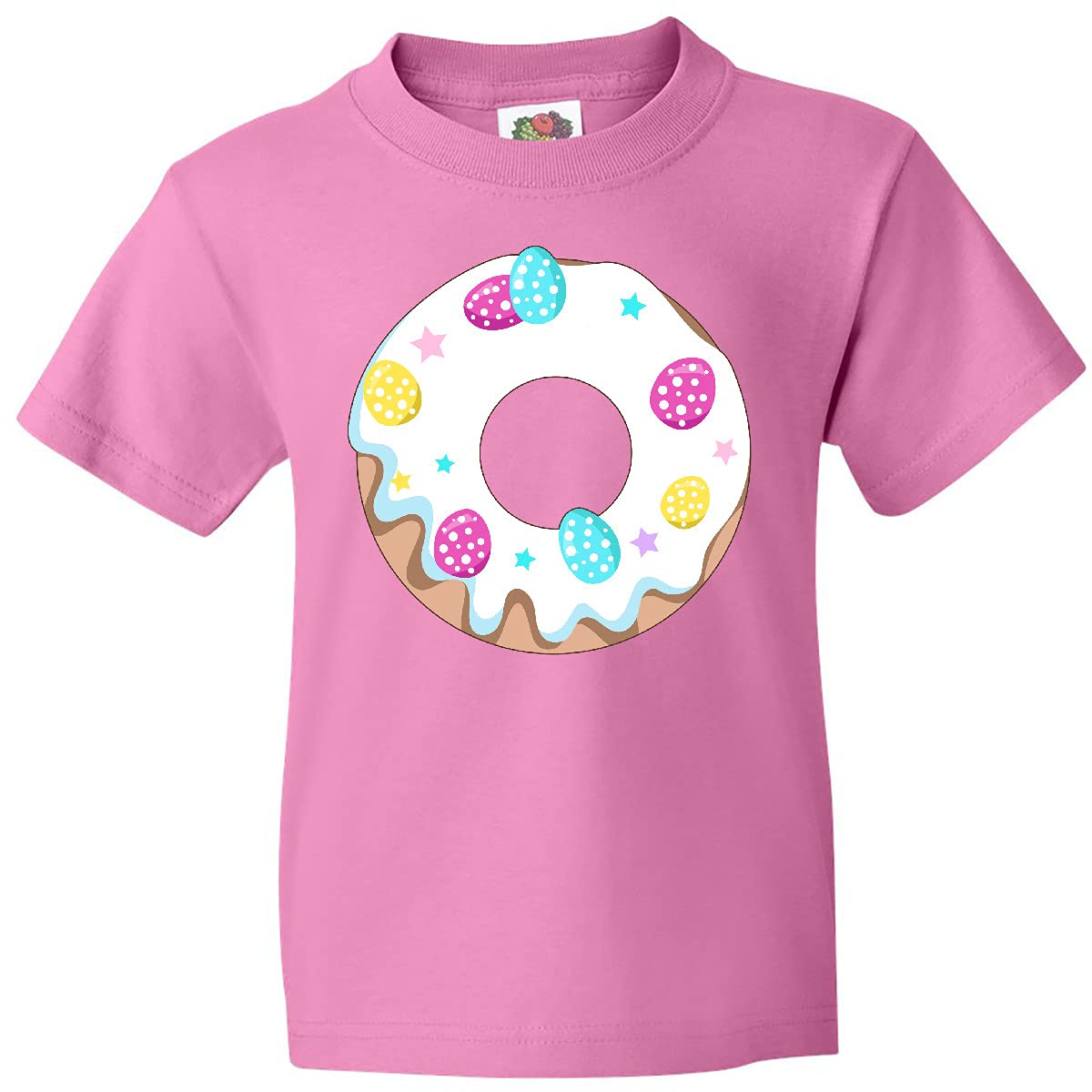 Inktastic Easter Donut with Pastel Eggs Frosting and Stars Youth T-Shirt - Cute Easter Outfit for Kids, Fun Holiday Party Wear, Spring Festival Gift for Boys & Girls