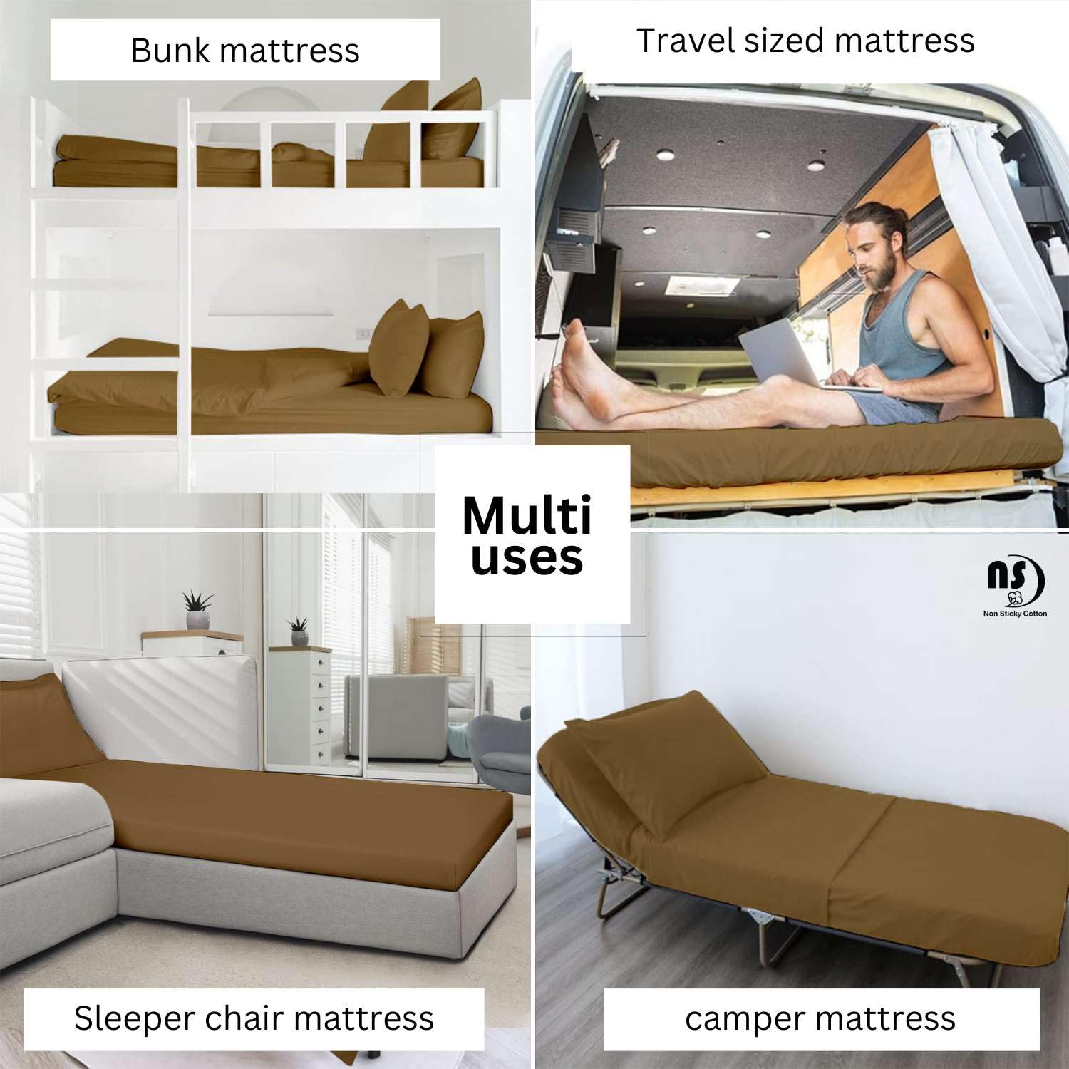 **Narrow Twin Fitted Sheets Set - 33x75 Inches, 100% Cotton Taupe Solid, 4-Piece for RV Bunk Beds, Guest Beds & Cots | Soft & Breathable for Comfortable Sleep**