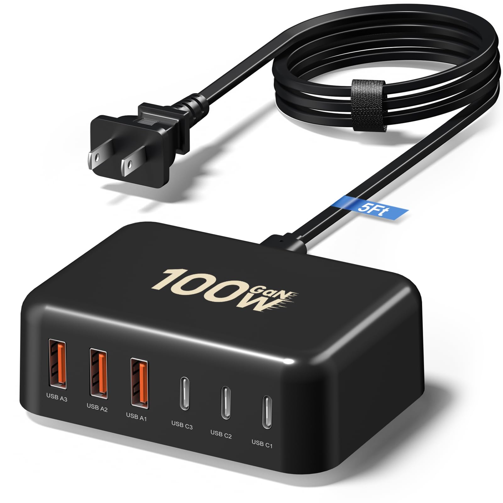 Bangfun 100W 6-Port USB C Charging Station with QC & PD - Fast Wall Charger for iPhone 16/15/14/13/12, iPad, Samsung Galaxy - Perfect for Home, Office & Travel (Black)