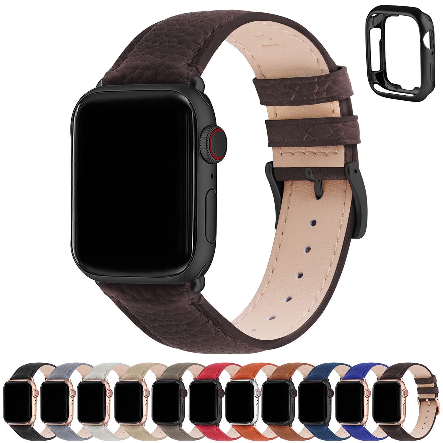Fullmosa Genuine Leather Apple Watch Bands Compatible with Series 9/8/7/6/5/4/3/2/1/SE/Ultra (38mm 40mm 41mm 42mm 44mm 45mm 49mm) - Stylish Replacement Strap for Women - Perfect for Work, Dating & Formal Occasions