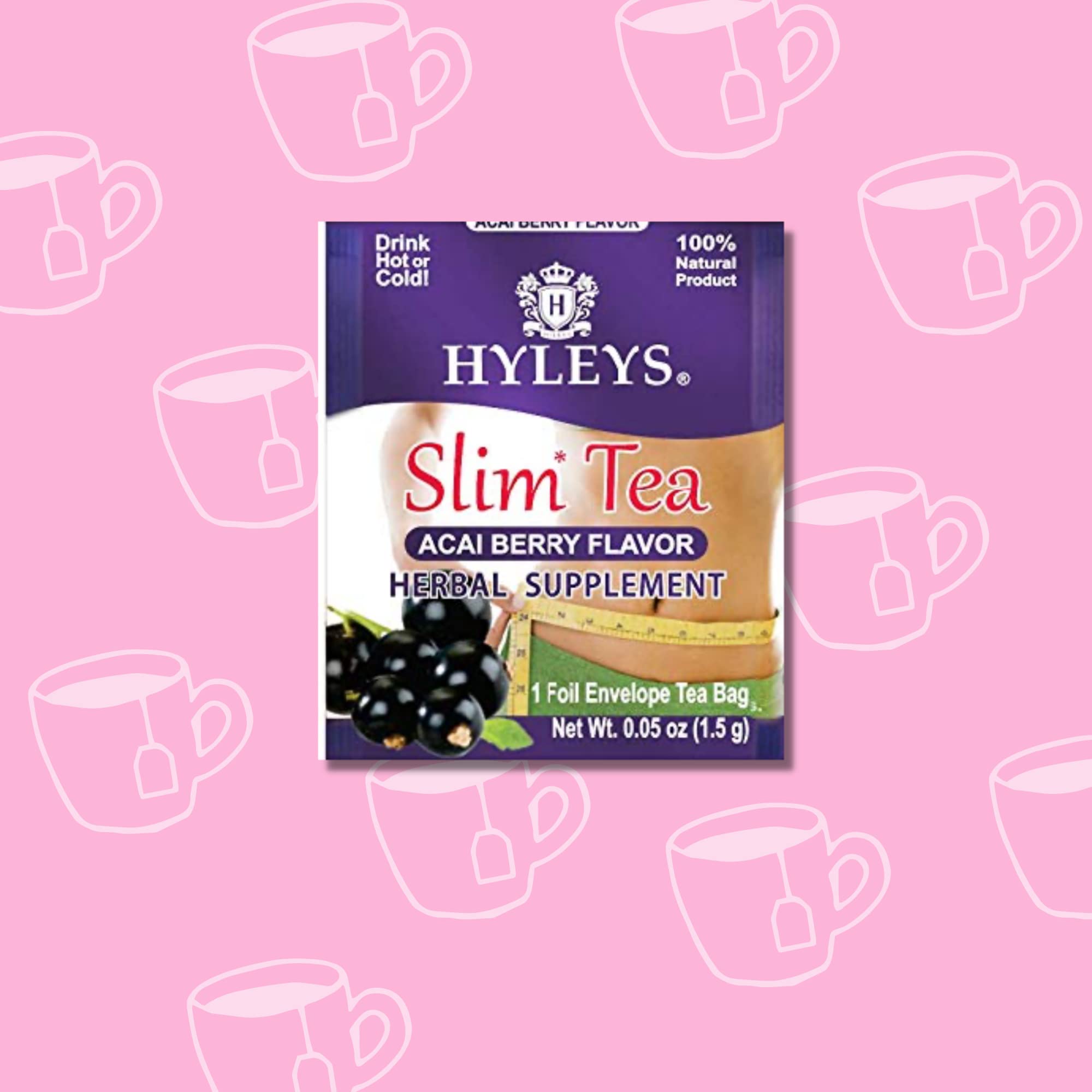 Hyleys Slim Tea Acai Berry 50 Tea Bags (6 Pack) - Natural Herbal Weight Loss Supplement for Detox & Cleanse - Supports Metabolism & Digestion - Perfect for Daily Wellness Routine or Post-Workout Recovery