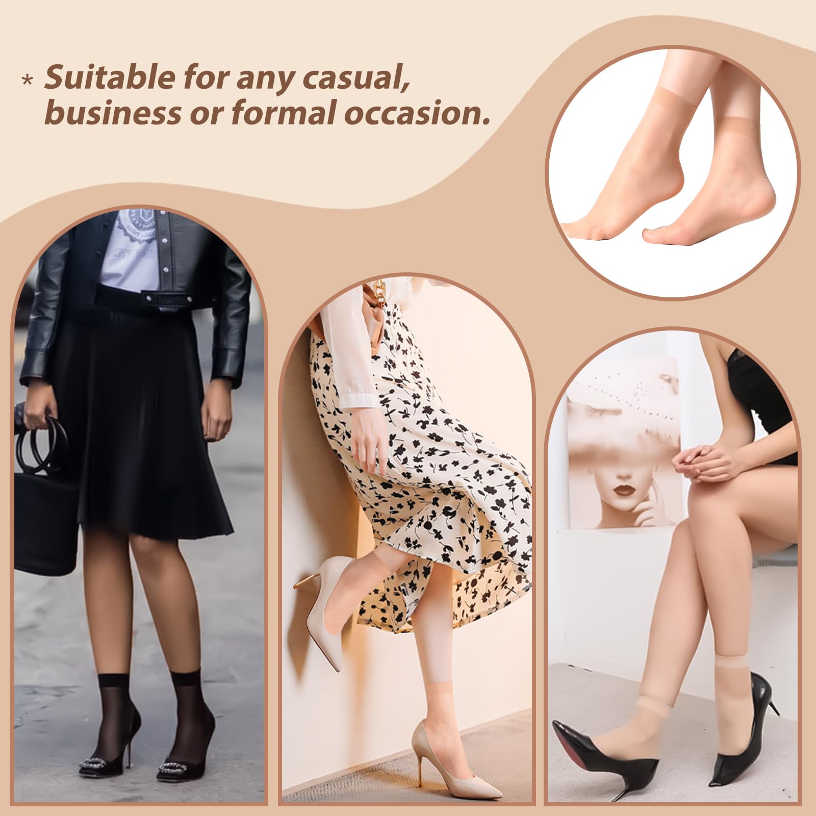 MANZI 12 Pairs Women's Ankle High Sheer Socks - Comfortable & Breathable Nylon Socks for Everyday Wear, Office, Dress Shoes & Casual Outfits