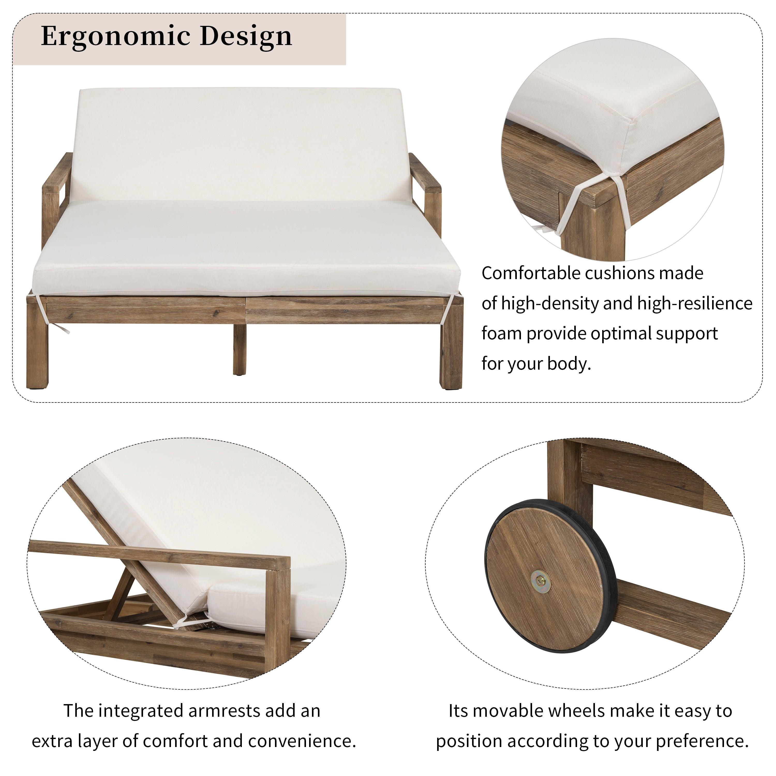Farmhouse Style Wooden Outdoor Sunbed - Perfect for Poolside, Garden, Backyard Relaxation & Patio Lounging | Durable All-Weather Design for Ultimate Comfort